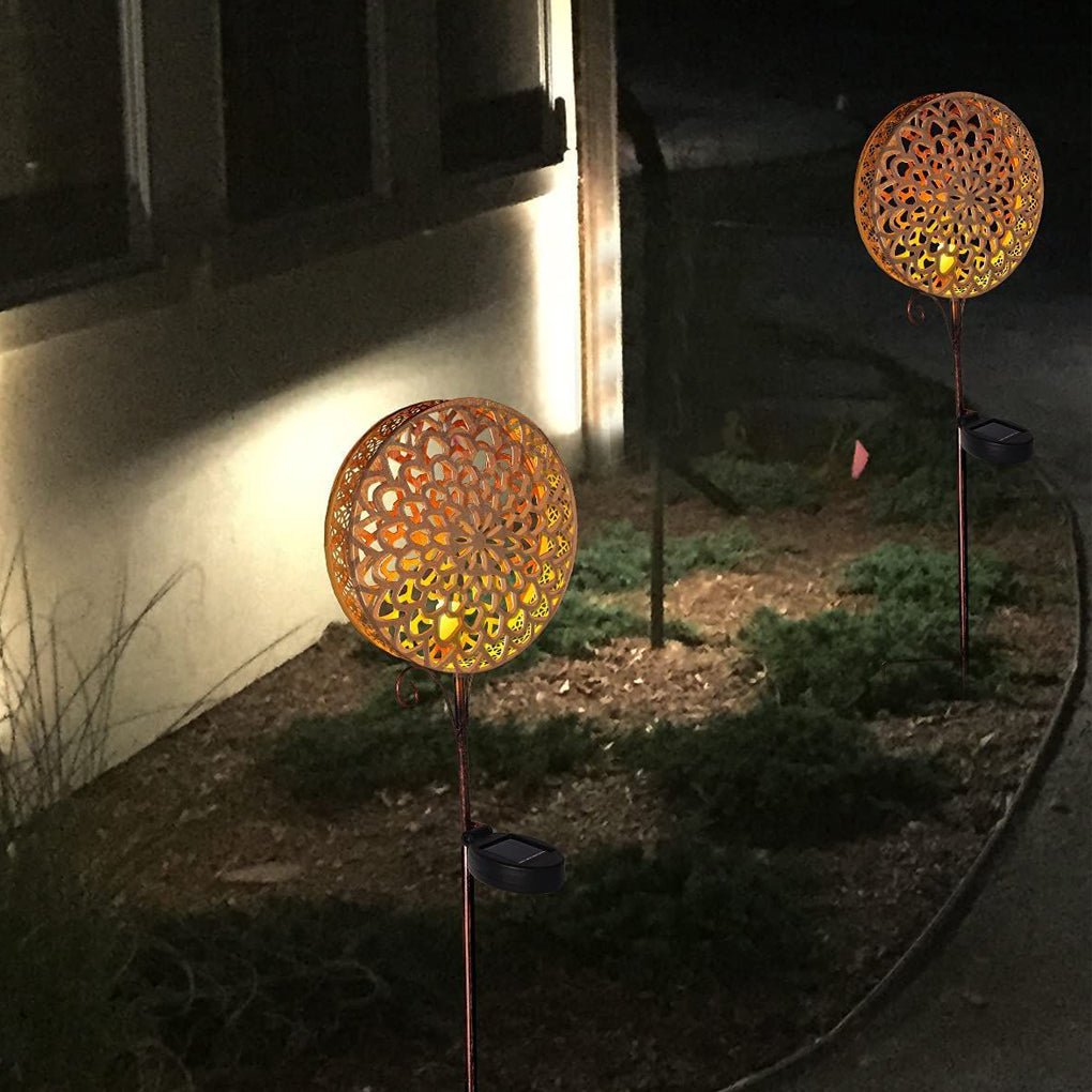 Jaon Round Hollow Solar Flower Iron Outdoor Lights