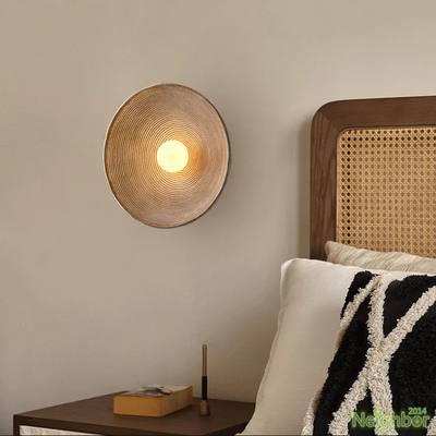 Aria Modern Round Indoor Wall Lamp Wood Bedroom Living Room - Neutral Decor