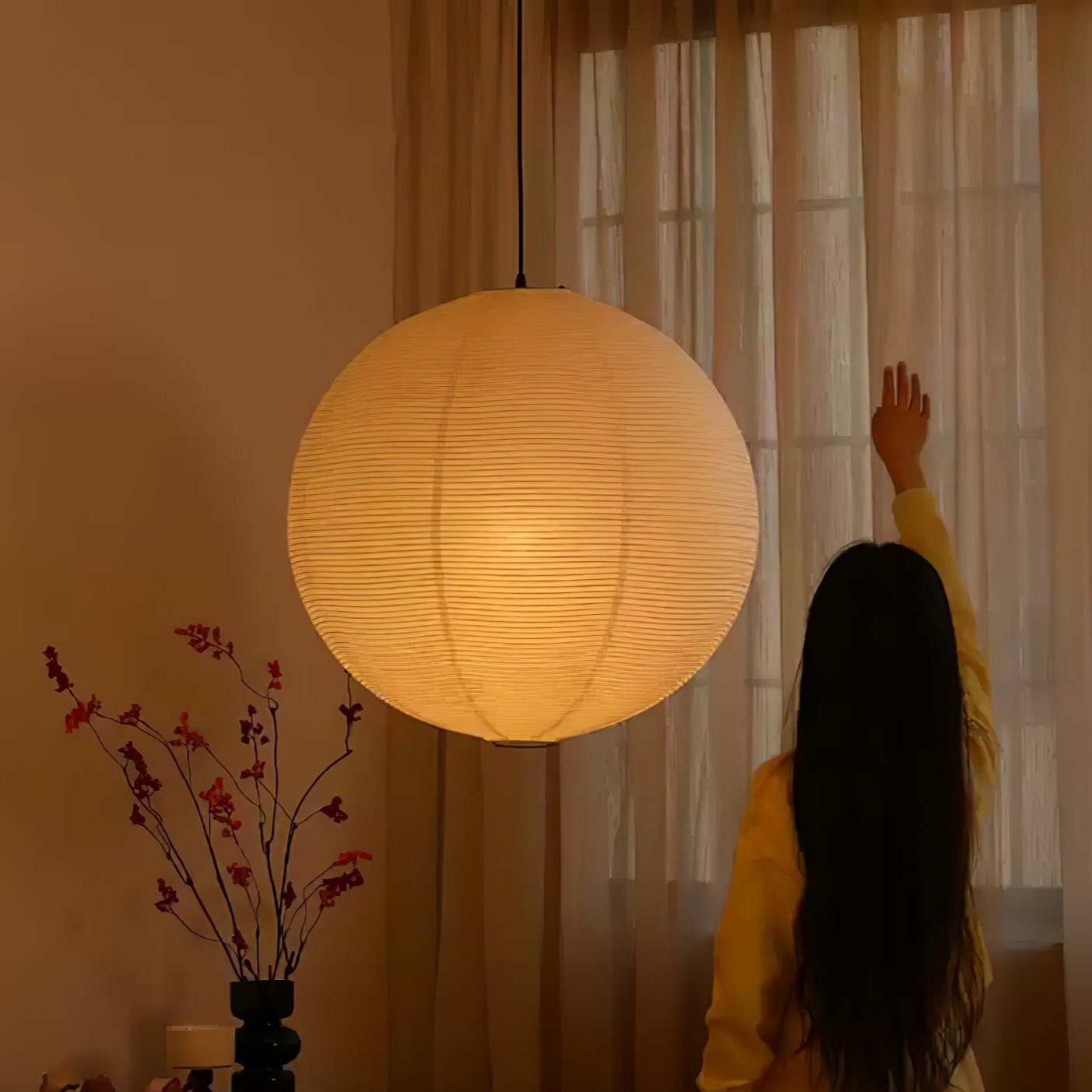 Noveno Pendant Lamp Bamboo Washi Paper Round