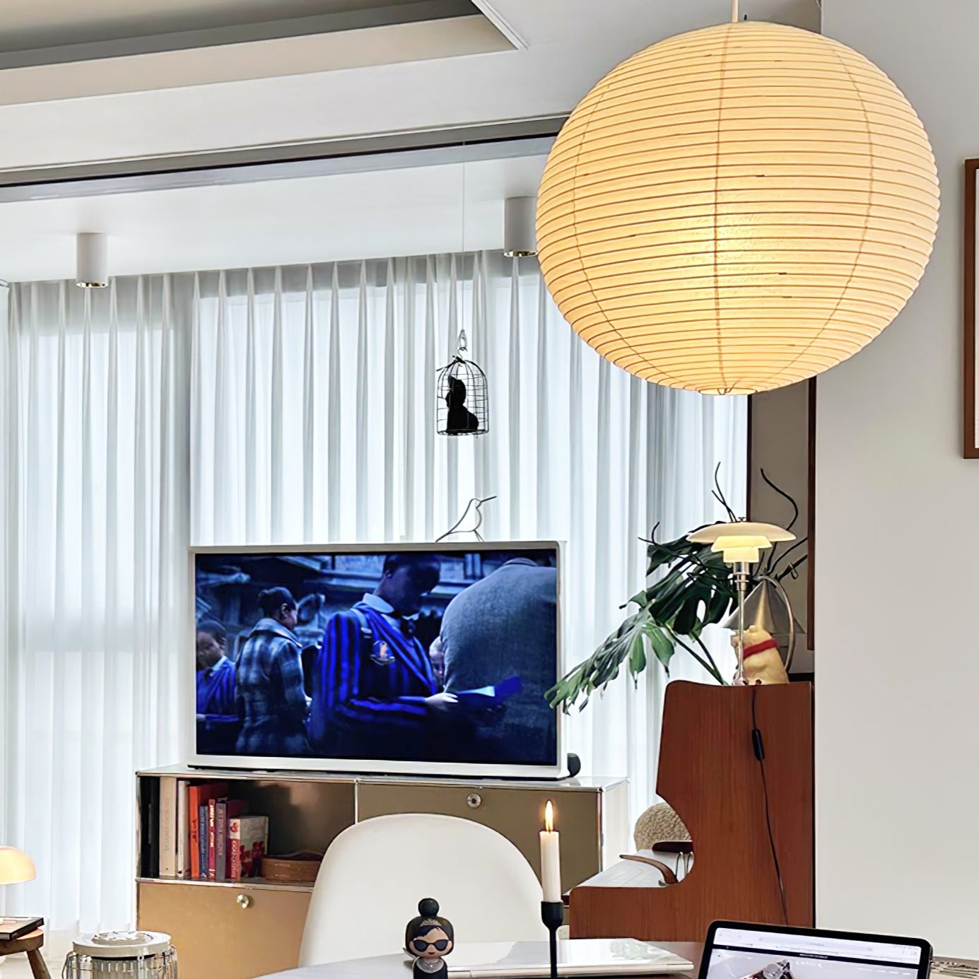 Noveno Pendant Lamp Bamboo Washi Paper Round