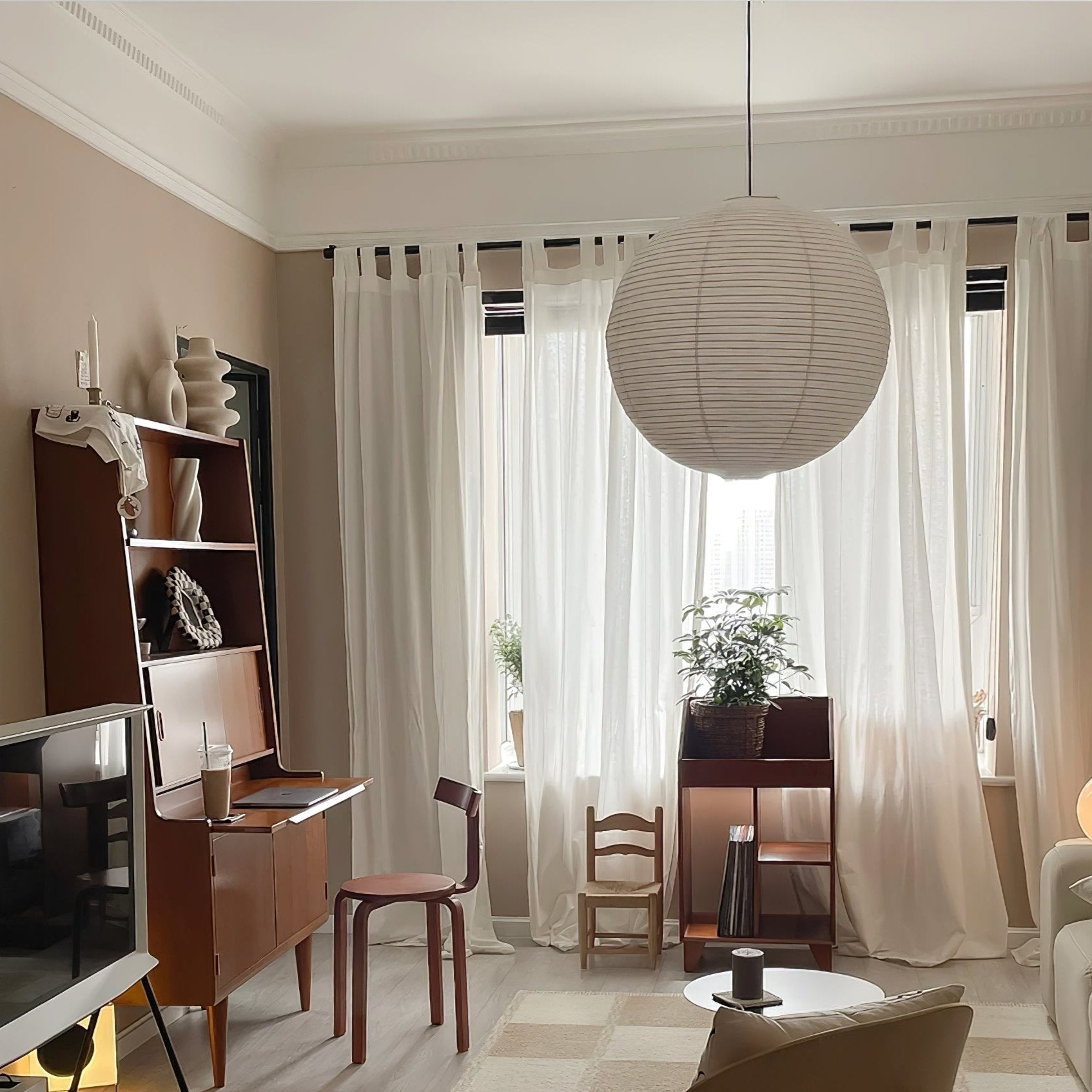 Noveno Pendant Lamp Bamboo Washi Paper Round