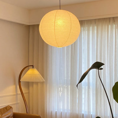 Noveno Pendant Lamp Bamboo Washi Paper Round